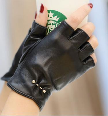 China ZF7612 Plain Women Fashion Half Finger Fingerless Leather Gloves For 2018 Year for sale