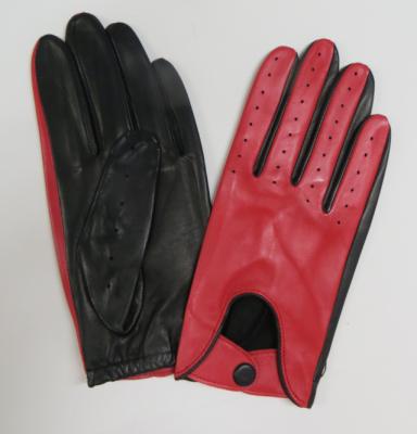 China Simple Fashion Black With Full Finger Unlined Red Driving Motorcycle Riding Genuine Sheepskin Leather Gloves For Women for sale