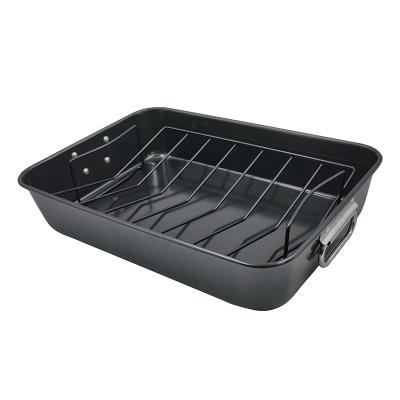 China JIANGXIN Carbon Steel Bakeware Kitchen Sustainable Wholesale Rectangular Roasted Chicken Casserole Home Baking Tray With Iron Mesh for sale