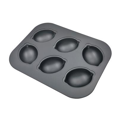 China SUSTAINABLE JIANGXIN 6 Lemon Shaped Mini Roll Holes Cake Pan Non-Stick Carbon Steel Kitchen Bakeware for sale