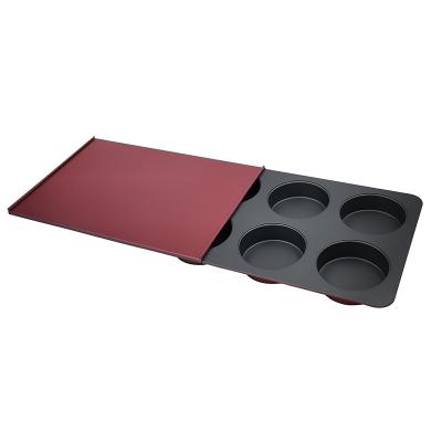 China JIANGXIN Viable Mini 6 Holes Muffin Pan Cake Mold With Cover Nonstick Heat Resistant Carbon Steel Kitchen Bakeware for sale