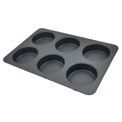 China JIANGXIN Carbon Steel Kitchen Bakeware Non-stick Baking Tray 6 Holes Mini Roll Pan Sustainable Cake Mold for sale