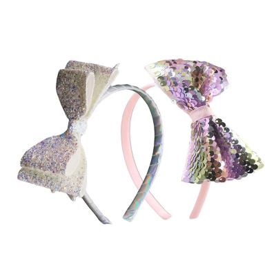 China Hair Accessories Glitter Sequin Bow Headband Shiny Plastic Bow Headband For Kids Hair Accessories for sale