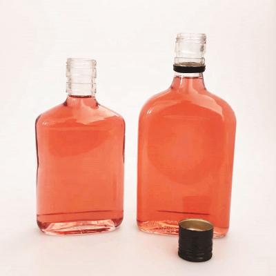 China 250ml 350ml flat glass beverage bottle for beverage alcohol liquor stroing vodka, red wine for sale