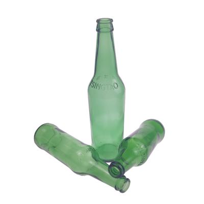 China Light Glass 330ml Green Beverage Beer Bottle With Cap for sale