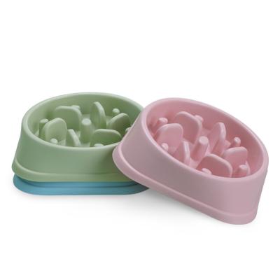 China Sustainable Dog Food Bowls Puppy Feeding Slow Eating Feeder Dish Bowl Plastic Anti Clogging Jungle Shape Cat Eating Dish Bowl for sale