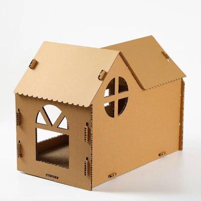 China Diy Partially Enclosed Viable Corrugated Paper Cat Scratcher House Wear-resistant Creative Cardboard Cat Scratching Board Cat House for sale