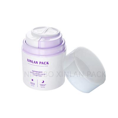 China Double Chamber 50G Cosmetic Plastic Face Cream Jar For Day And Night Cream Packaging Use for sale