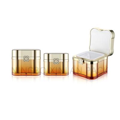 China Empty Acrylic Gold Airless Skin Care Cream Pump Plastic Cosmetic Packaging Bottle 30ml Bottle And Cream Jar Set for sale