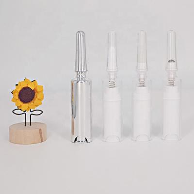 China Luxury skin care serum 5ml essential oil syringe shape cream bottle shinny silver magic color for sale