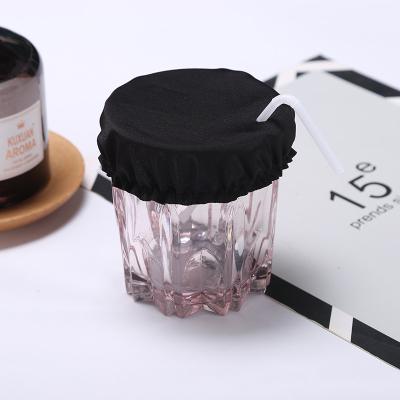 China Custom fashion logo condom cup lids drink cover black elastic cup lid cover glass cup condom for drinks for sale