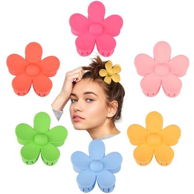 China Fashion Colorful Flower Large Barrettes Holds Plastic Hair Claw Clips Large Non-slip Matte Hairpin Hair Clips for sale