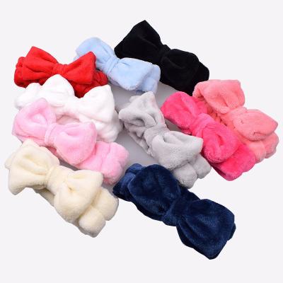 China 2021 Korea Latest Designs Spa Headband Fashion Large Bow Face Wash Fleece Headband Makeup Headband For Women for sale