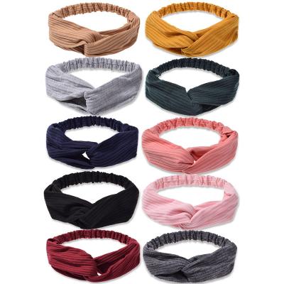 China 2021 Fashion Women Headband Solid Turban Wrap Fashion Elastic Head Hair Accessories Striped Hair Bands for sale