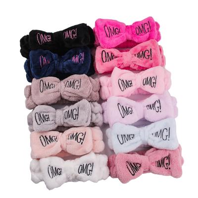 China Custom Korea fashion designs latest OH MY GOD letter wash face bow turban makeup headbands headbands for women for sale