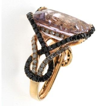 China Lady Fashionable Unique LA MODE Gift 18K Rose Gold Amethyst Black and White Diamond Jewelry Ring for sale