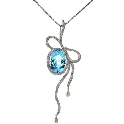 China 18K Gold FASHIONABLE Blue Topaz Diamond Pendant Necklace for sale