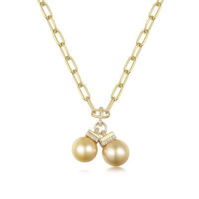 China Anniversary Gift FASHIONABLE Design 18K Yellow Gold Casual Design Exaggerated Pearl Diamond Necklace for sale