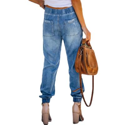 China Distressed Viable, Hand Scratchedworn Women's Elastic Waist Skinny Jeans for sale