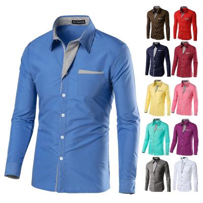 China Multicolor Patchwork Collar Business Men's Office Wear Multicolor Cotton Office Wear Anti-pilling Long Sleeve Dress Shirts for sale