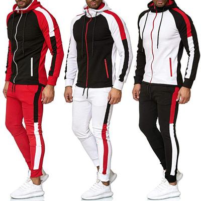 China Anti-wrinkle fashion sweat sets color contrast patchwork zipper hoodies plus size track pants men tracksuits suit set for sale