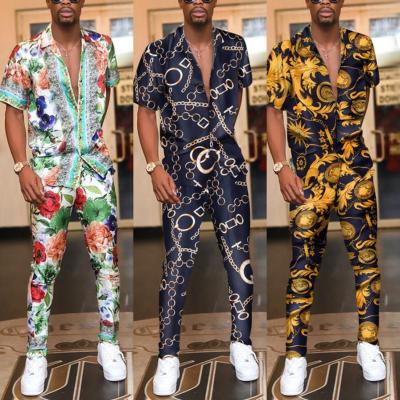 China QUICK DRY Colorful Blouse Men's Casual Long Pants Set Summer Fashion Printing Print Sets for sale