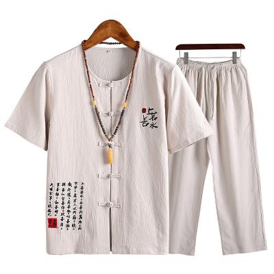 China Chinese Style Flavor Suit Thermal Cotton And Shorts Men Canvas Overalls Set Mens Dressing Sets for sale