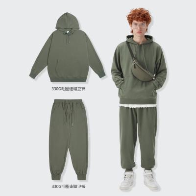 China 330g solid color thermal hoodie and pant kurta fashionable loose sets for mens clothing mens set mens sets for sale