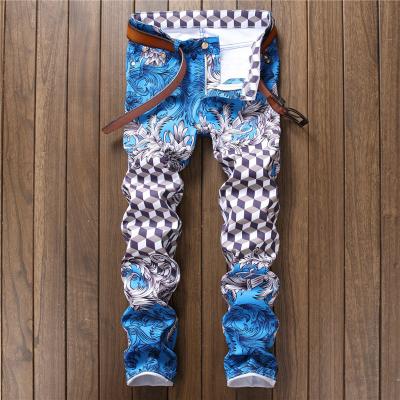 China Show Club Wear Breathable Performance Jeans Fashion To Elasticity Slim Mens Pants Colorful Printing Man Trousers Trousers for sale