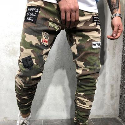 China Breathable Skinny Cotton Mid Waist Pencil Pants Cargo Jeans Patchwork Pants Denim Camouflage Mens Trousers for sale