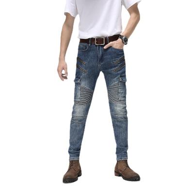 China Retro Cycling Pants Breathable Jeans Man Slim Fit Tapered Straight Casual Men's Patchwork Motorcycle Jeans for sale