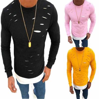 China Cheap Design Sleeve Hole Fashion Neck Anti-wrinkle Unisex Crazy Shirts O Shirts Long For Men's Cotton for sale