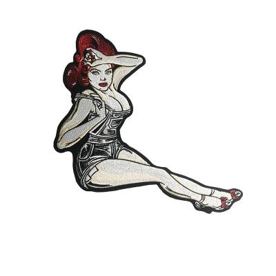 China 3D Sexy Woman Full Back Waist Embroidered Iron On Motorcycle Biker Jackets Clothing Patches for sale