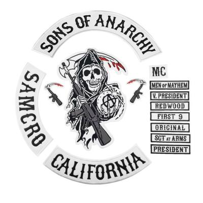 China Wholesale Black 3D Anarchy CALIFORNIA Full Set Motorcycle Biker Threads Embroidered Patches For Back for sale