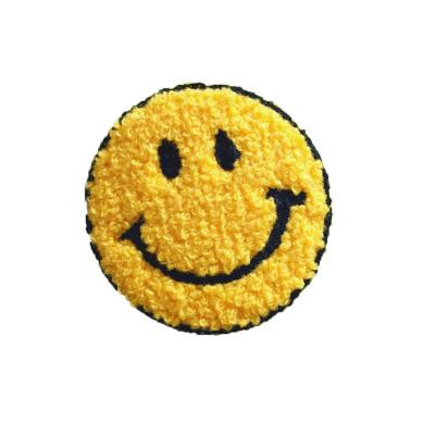 China 3D Smiley Face Custom Letter Embroidery iron on Chenille patches for garment for sale