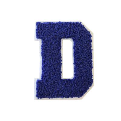 China 3D Wholesale D Letters Chenille Embroidered Patches Sew On Patch For Jacket Clothing Custom Logo Badge for sale