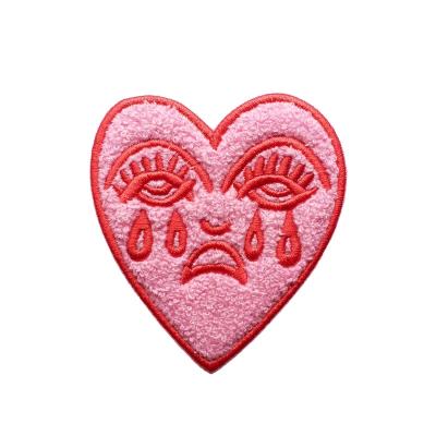 China 3D Heart Crying Custom Embroidered Garment Chenille Letter Patches No Minimum for sale