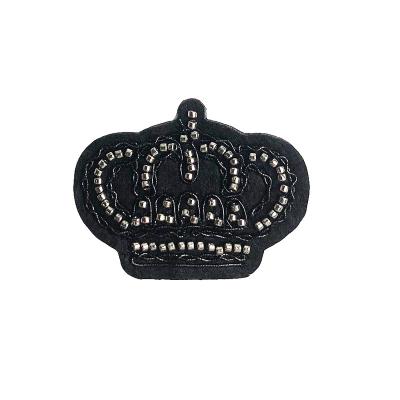 China High Quality Black 3D Crown Beads Embroidered Sew On Patches For Apparel Hat T-shirt Decoration Custom Patch for sale