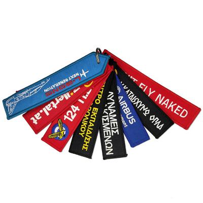 China Promotion Gift Personalized Airplane Aviation Tags Custom Woven Key Chain Fabric Embroidery Key Chain for sale