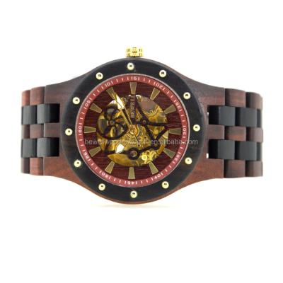 China Classic Automatic Cavity Date Wood Mechanical Skeleton Logo Mechanical Watch for sale