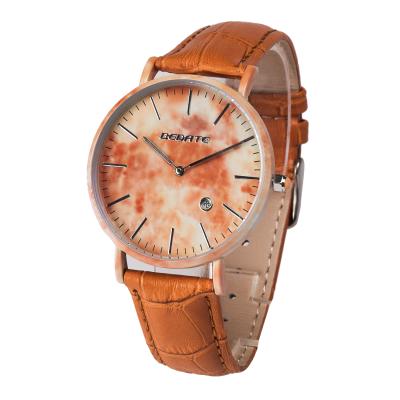 China Cheap Bewell Men's Watch Automatic Date Marble Dial Watch Straps Leather Wholesale for sale