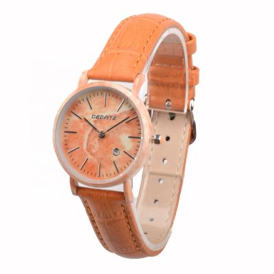 China Auto date own design brand quartz wristwatch lady leather ceramic marble watch for sale