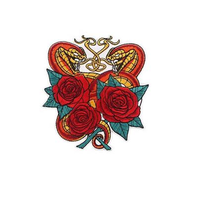 China Customization Logo Patch Dragon Flower Logo Design Iron On Embroidered Hoodie Badge for sale