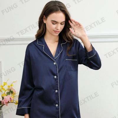 China Factory Wholesale Breathable Navy FUNG 6011 Long Sleeve Pajamas Nightgown Robe Party Satin Bridesmaid Nightgown for sale