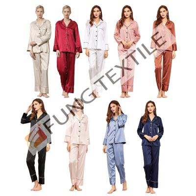 China Fung 6001 Satin Breathable Pajamas Set Langarm Hemd Hose Hauskleidung Paares DES for sale