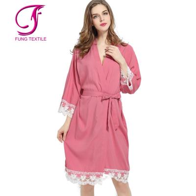 China Wholesale Hot Sale FUNG 3010 Lace Trim Cotton Kimono Robe Breathable for sale