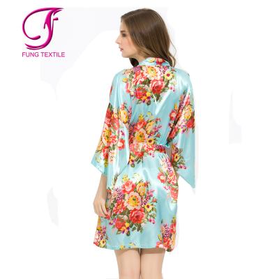 China Fung 3002 Wholesale Breathable Short Sleeve Satin Silk Floral Long Robes Girls Sleepwear for sale