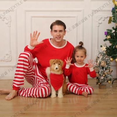 China Fung F1001 Winter Breathable High Quality Current Family Size Christmas Pajamas Kids 2T-16T Striped Cotton Pajamas Set for sale