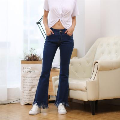 China Hot Sale Breathable Stretch Wide Leg Flared Design Ladies Jeans Fashion Street Style Denim Fringed Pants for sale