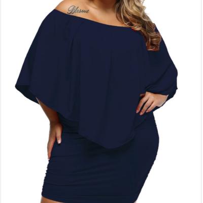 China JXS0409 2021 Plus Size Women's Breathable Off Shoulder Flare Sleeve Mini Poncho Casual Dress for sale